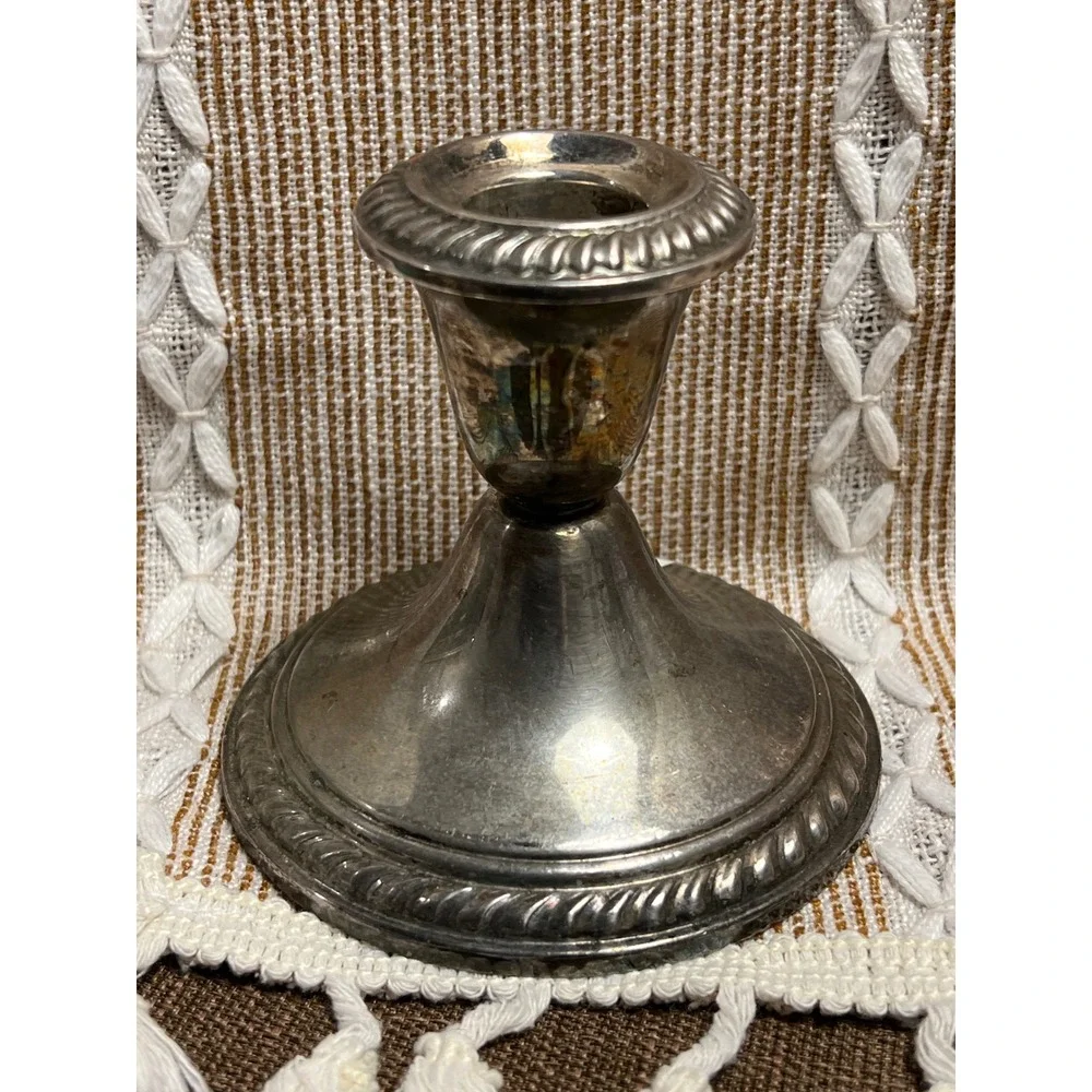 Newport Silverplate Weighted Candlestick Holderp Rope Trim